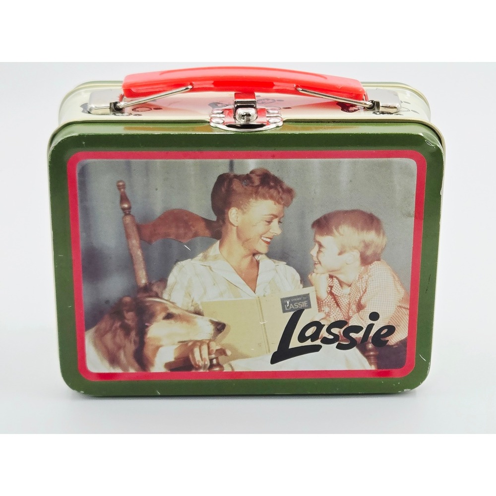 Lassie Mini Lunch Box Tin The Tin Box Company Green Red Paw Prints 829980